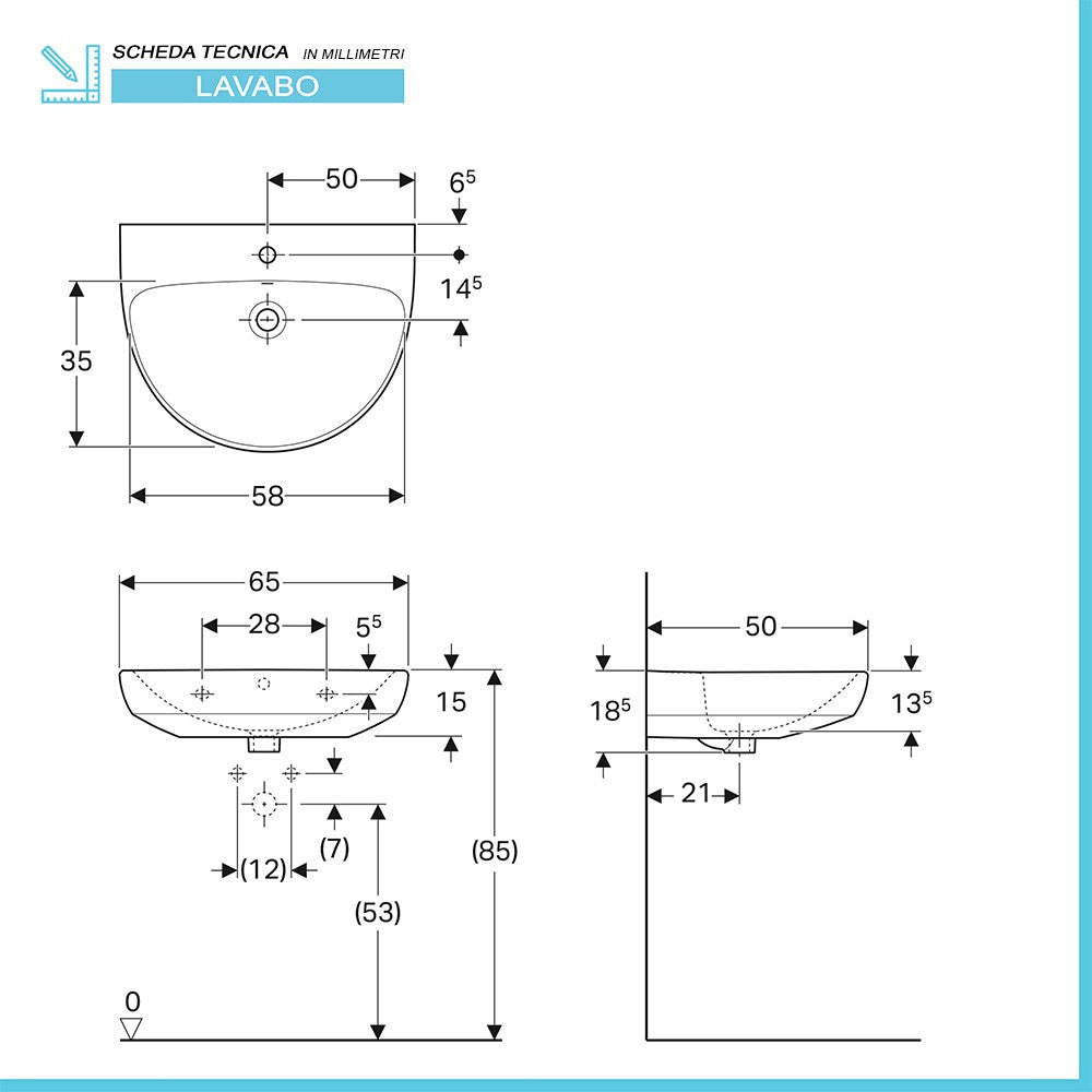 Lavabo sospeso Geberit 65 cm in ceramica bianco Selnova