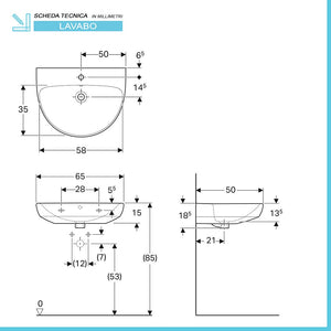 Lavabo sospeso Geberit 65 cm in ceramica bianco Selnova