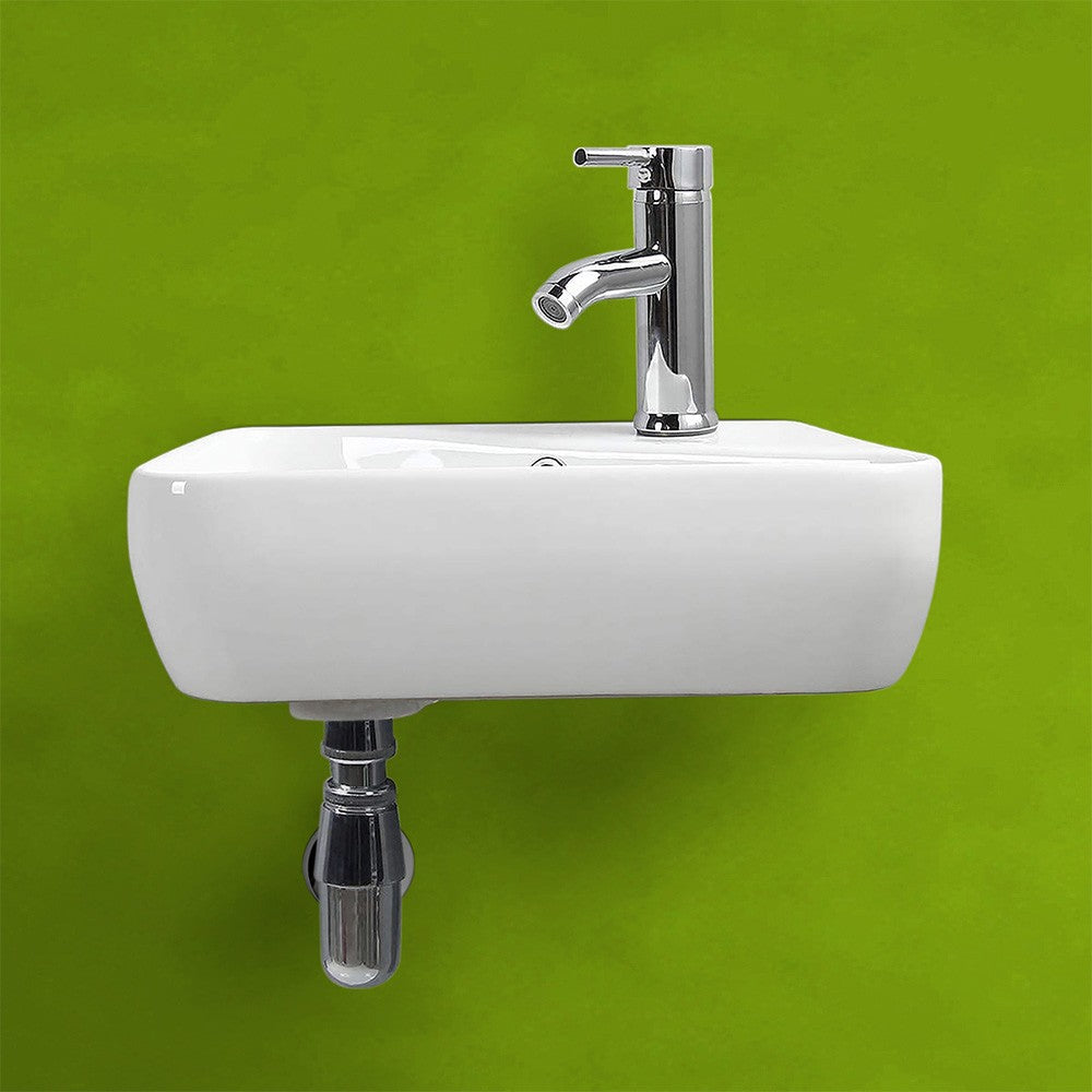 Lavabo sospeso in ceramica 45x27,5 cm bianco lucido sinistro