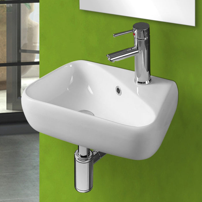 Lavabo sospeso in ceramica 45x27,5 cm bianco lucido sinistro