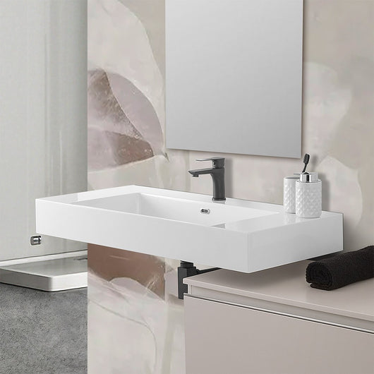 Lavabo sospeso in resina 100 cm bianco lucido Flute 