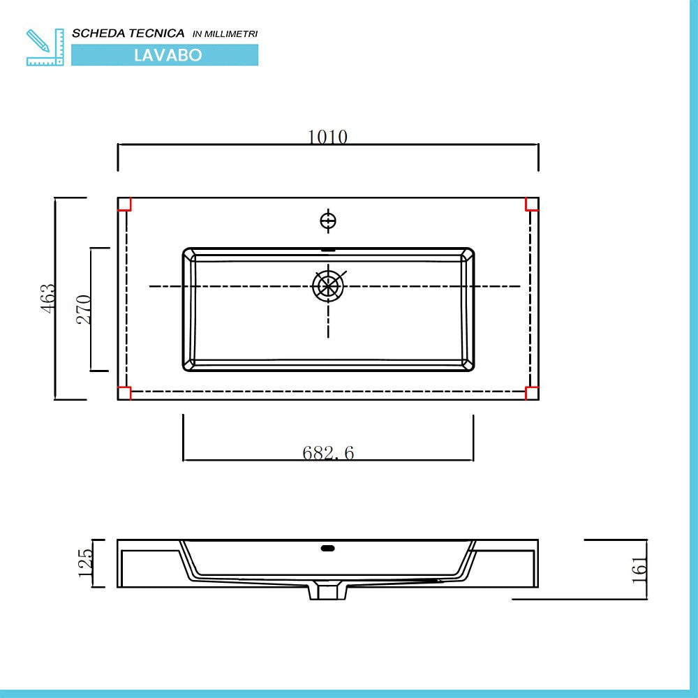 Lavabo sospeso in resina 100 cm bianco lucido Lodi