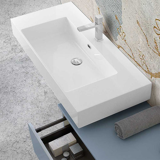 Lavabo sospeso in resina 120 cm bianco lucido Flute