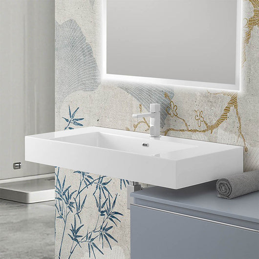 Lavabo sospeso in resina 120 cm bianco lucido Flute