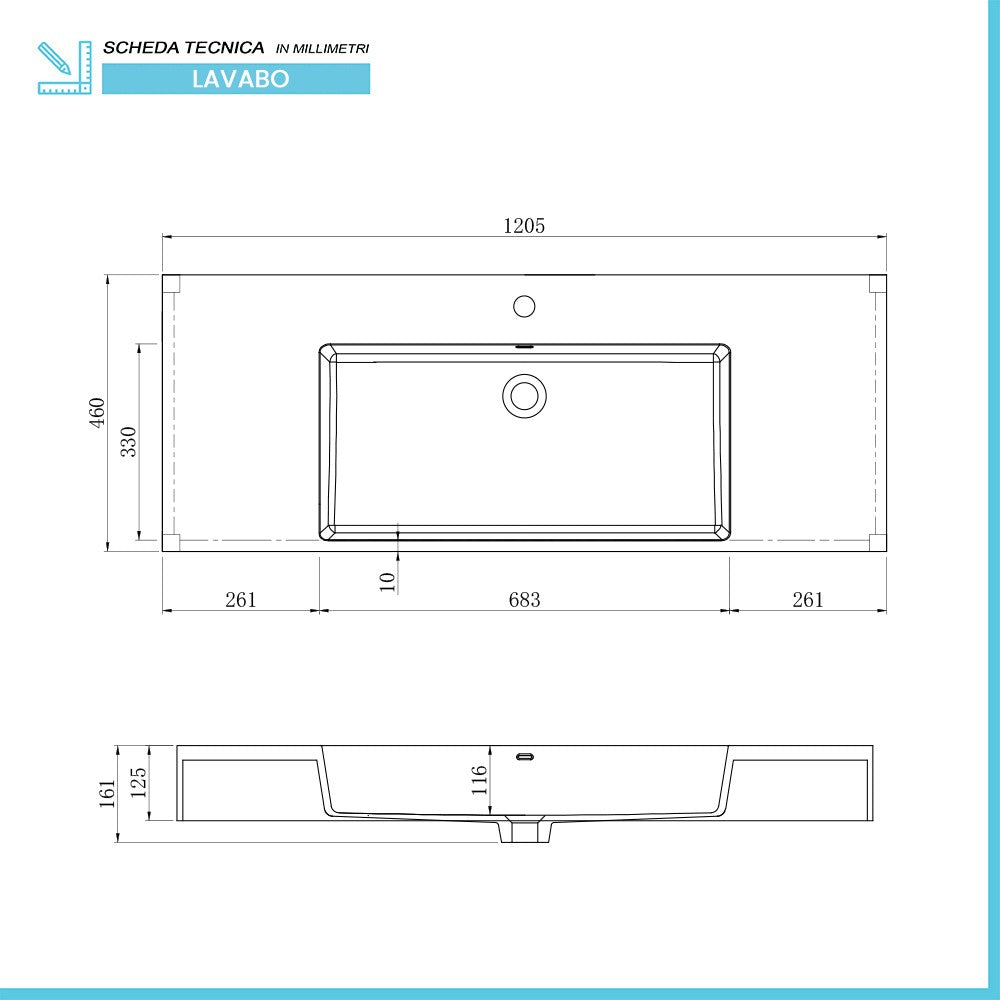 Lavabo sospeso in resina 120 cm bianco lucido Flute