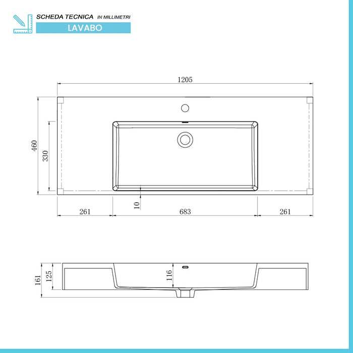 Lavabo sospeso in resina 120 cm bianco lucido Flute