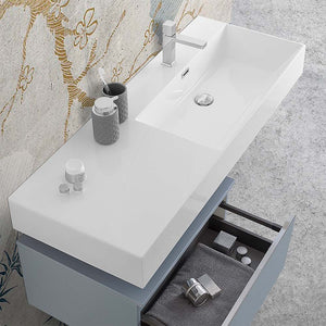 Lavabo sospeso in resina 120 cm vasca destra bianco lucido Loto