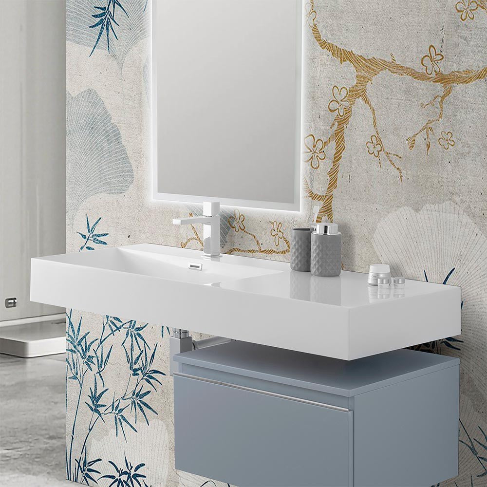 Lavabo sospeso in resina 120 cm vasca sinistra bianco lucido Loto