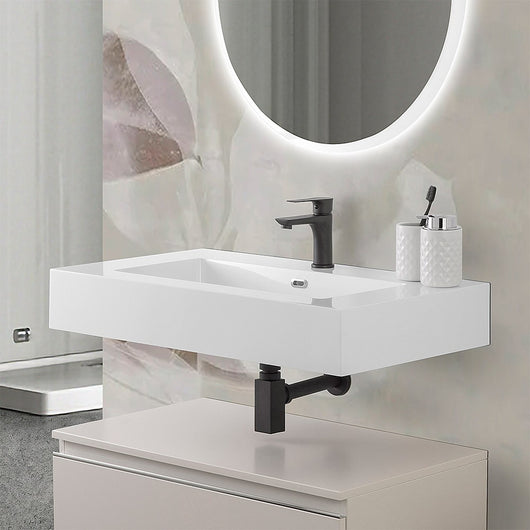 Lavabo sospeso in resina 80 cm bianco lucido Lodi