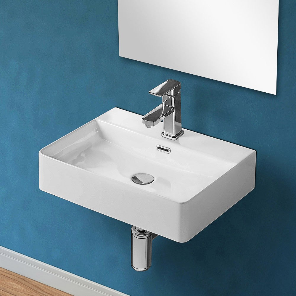 Lavabo sospeso rettangolare 50x42 cm in ceramica bianco lucido