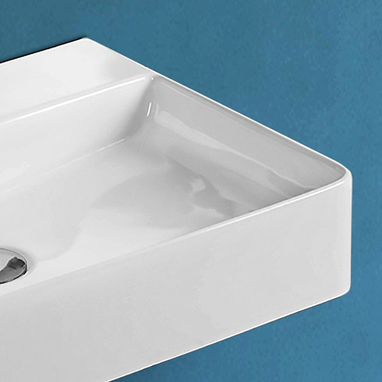 Lavabo sospeso rettangolare 50x42 cm in ceramica bianco lucido