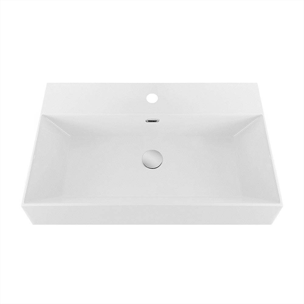 Lavabo sospeso rettangolare in resina 60 cm bianco lucido Loto 