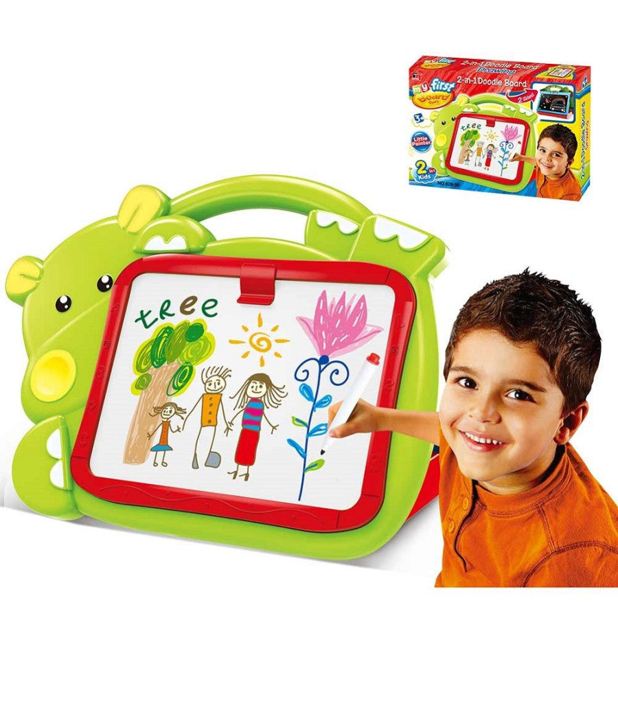 Lavagna Lavagnetta Per Bambini Hippo 2in1 Con Gessetti Cassino Pennarelli Verde         