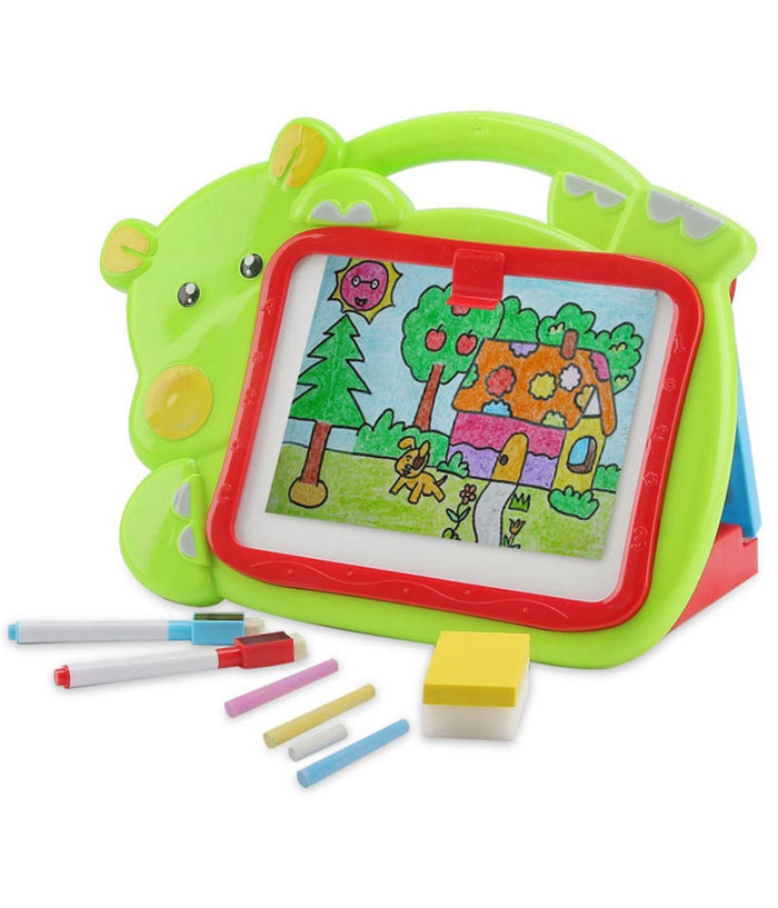 Lavagna Lavagnetta Per Bambini Hippo 2in1 Con Gessetti Cassino Pennarelli Verde         