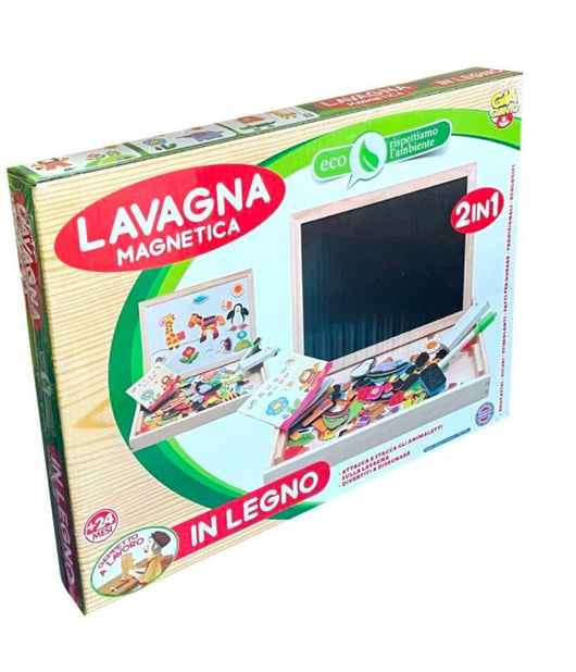 Lavagna Magnetica 2in1 In Legno Animali Gessetti Forme Varie Gioco Educativo 24+         