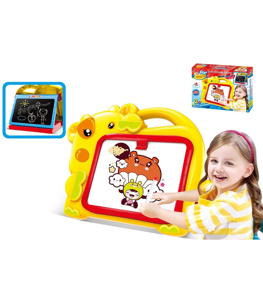 Lavagna Magnetica Bambini Hippo 2in1 Con Gessetti Cassino E Pennarelli Giallo         