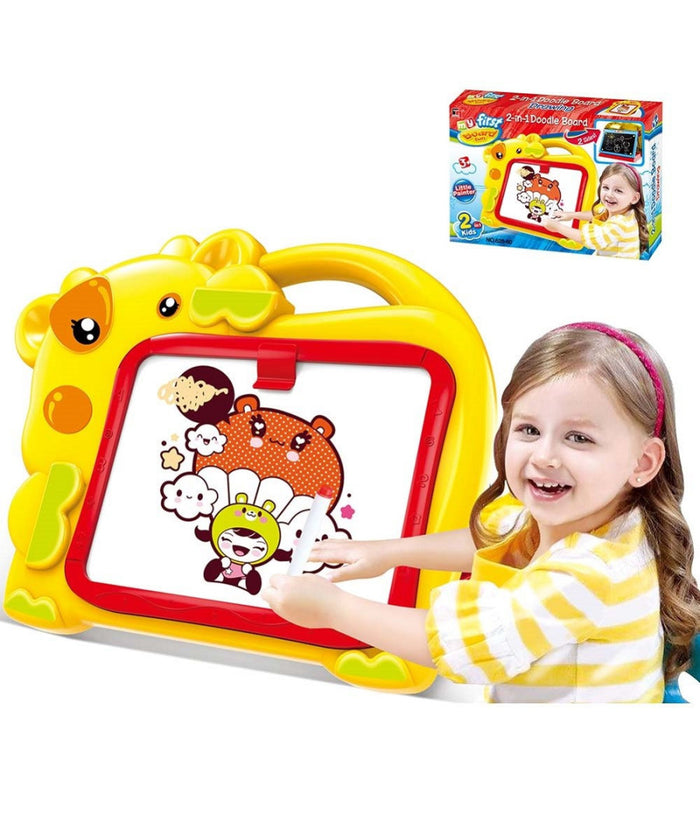 Lavagna Magnetica Bambini Hippo 2in1 Con Gessetti Cassino E Pennarelli Giallo         