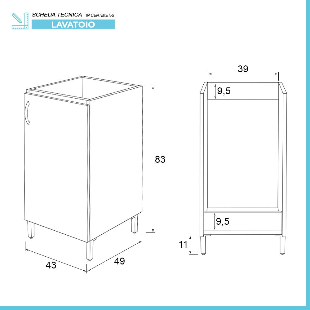 Lavatoio in ceramica 45x50 con mobile Olmo completo di piletta e scarico