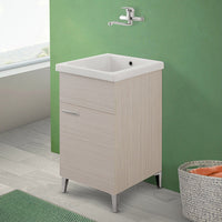 Lavatoio in ceramica con mobile larice 45x50 cm completo di strofinatoio