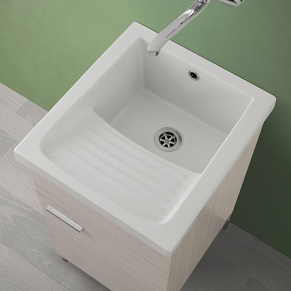 Lavatoio in ceramica con mobile larice 45x50 cm completo di strofinatoio