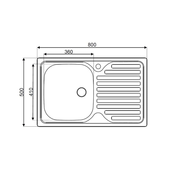 Lavello appoggio acciaio inox 80x50 cm una vasca e gocciolatoio destro SA216