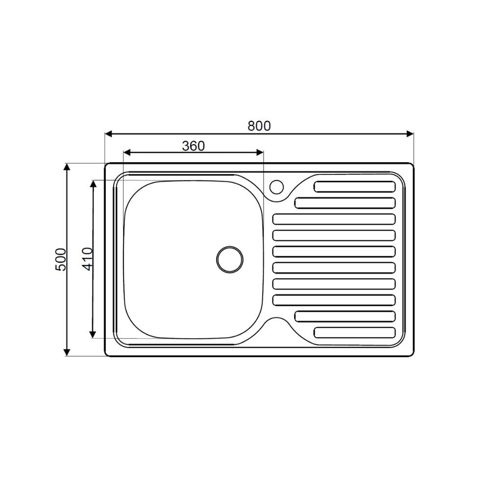 Lavello appoggio acciaio inox 80x50 cm una vasca e gocciolatoio destro SA216