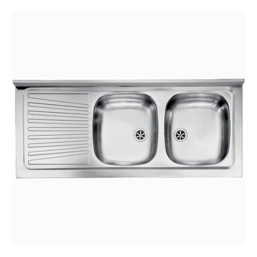 Lavello appoggio 120x50 con 2 vasche e gocciolatoio sinistro Mondial inox