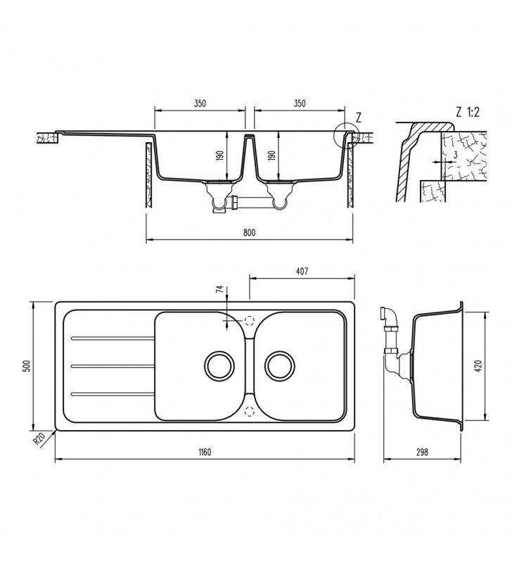 Lavatoio in resina con kit di montaggio 60 x 50 cod 79887