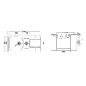 Samet Lavello cucina SAXT332 2 vasche e gocciolatoio destro 100x50 cm