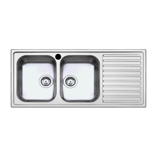 Lavello cucina acciaio 116x50 cm doppia vasca e gocciolatoio destro SAXT333A