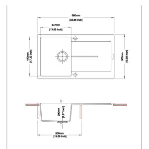 Lavello cucina vasca e gocciolatoio bianco 86x50 Enigma D100