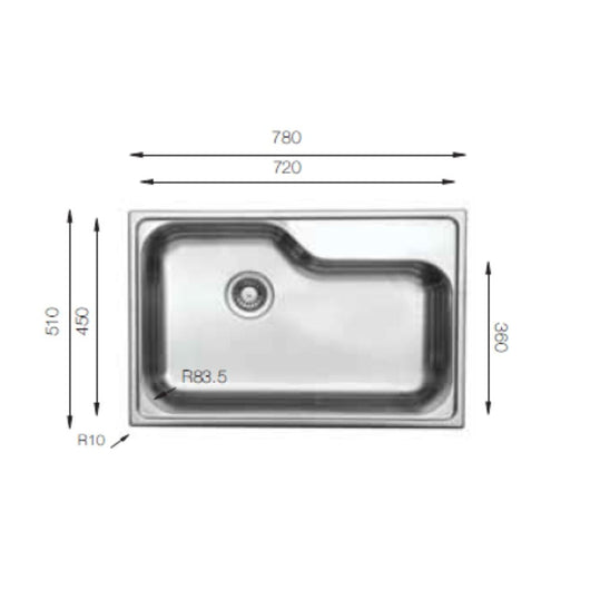 Lavello da cucina monovasca 78x51 DXT780 Samet