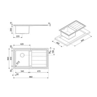 Lavello incasso 1 vasca e gocciolatoio destro 86x50 Smeg LPK861D3 inox spazzolato