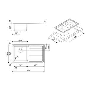 Lavello incasso 1 vasca e gocciolatoio destro 86x50 Smeg LPK861D3 inox spazzolato