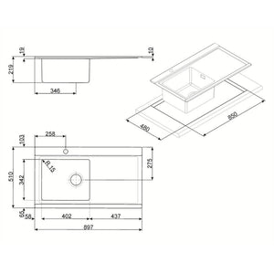 Lavello incasso 1 vasca e gocciolatoio destro 90x50 Smeg LRX901D inox spazzolato