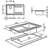 Lavello incasso 1 vasca e gocciolatoio sinistro 86x50 Smeg LE861S2 inox spazzolato