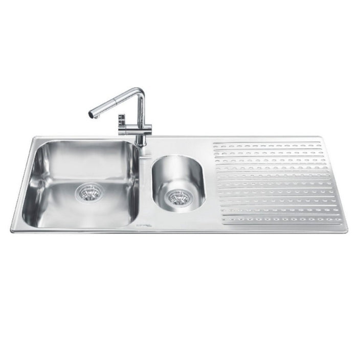 Lavello incasso 2 vasche e gocciolatoio destro 100x50 Smeg LTS102D2 inox spazzolato