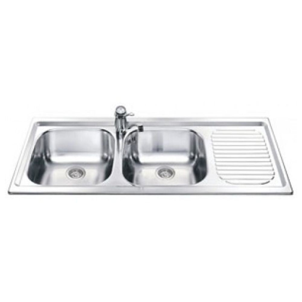 Lavello incasso 2 vasche e gocciolatoio destro 116x50 Smeg LX116D2 inox monostampo