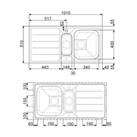 Lavello incasso 2 vasche e gocciolatoio reversibile 100x50 Smeg LFB112 inox spazzolato