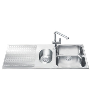 Lavello incasso 2 vasche e gocciolatoio sinistro 100x50 Smeg LTS102S2 inox spazzolato