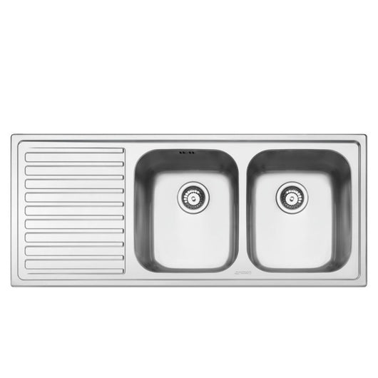 Lavello incasso 2 vasche e gocciolatoio sinistro 116x50 Smeg LM116S2 inox