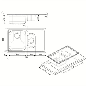 Lavello incasso 2 vasche e gocciolatoio sinistro 79x50 Smeg SP7915SN acciaio inox nero