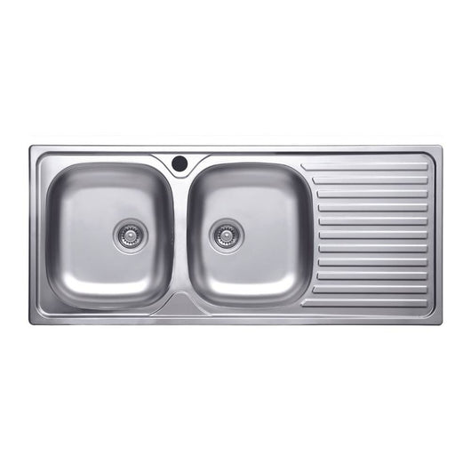 Lavello incasso acciaio inox 116x50 cm doppia vasca e gocciolatoio destro SA138