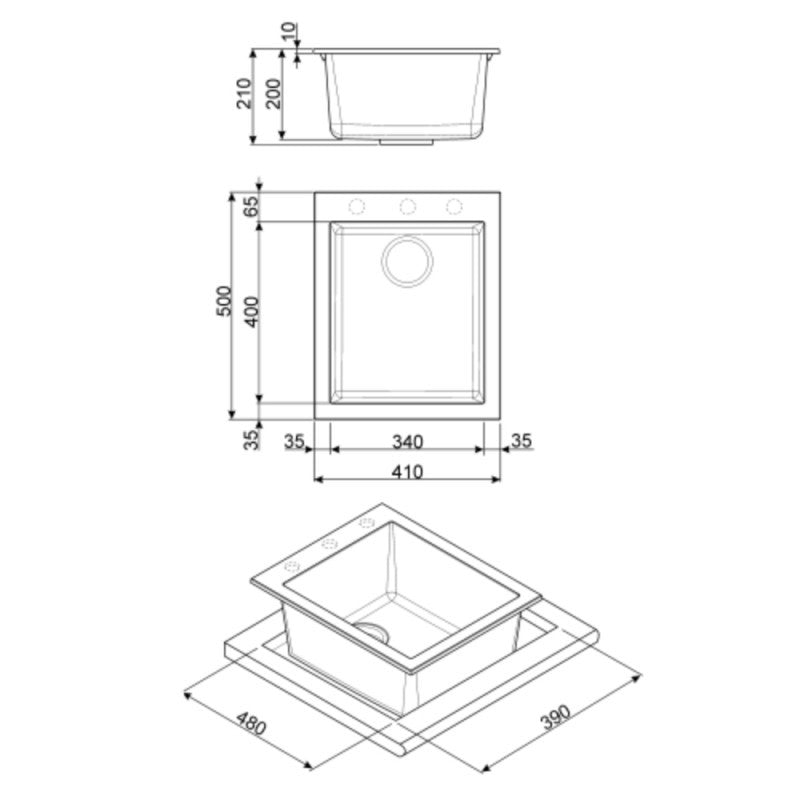 Lavello incasso monovasca 41x50 Smeg VZ40AV2 fragranite avena