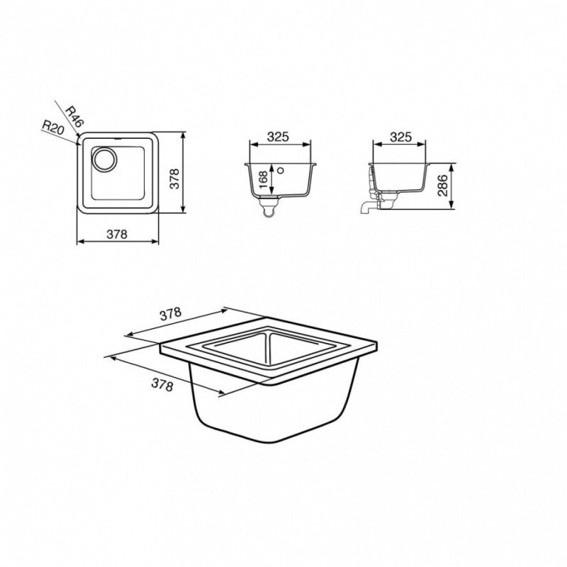 Lavello incasso monovasca sottotop 38x38 Smeg VST38AL colore alluminio