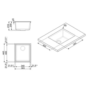 Lavello incasso monovasca sottotop 38x44 Smeg VZUM40AV2 avena