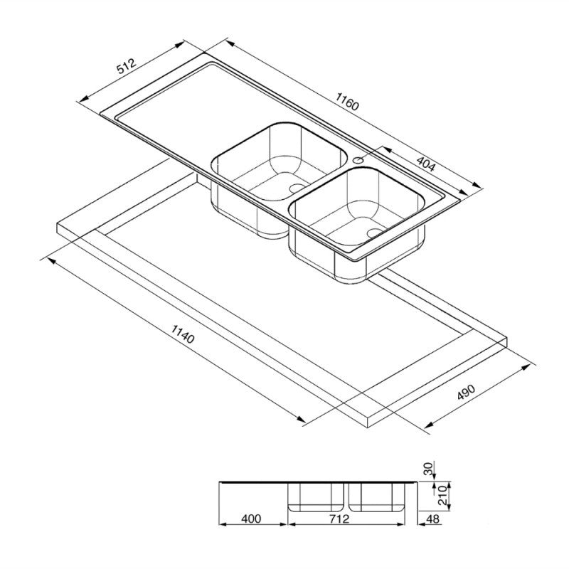 Lavello incasso monovasca sottotop 57x50 Smeg VZ57AL colore alluminio