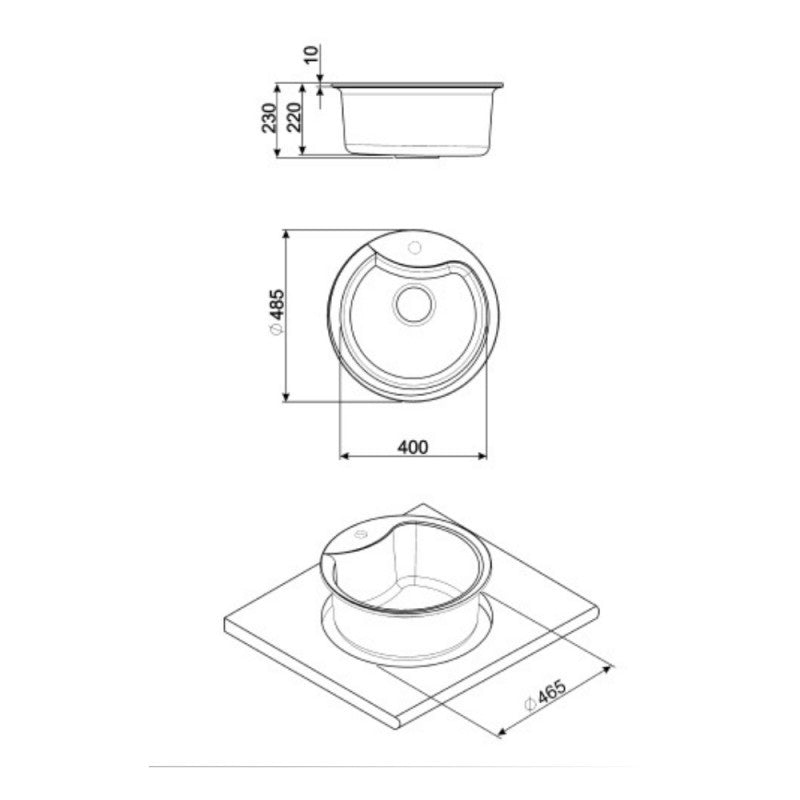 Lavello incasso rotondo diametro 48 Smeg LSE48A antracite