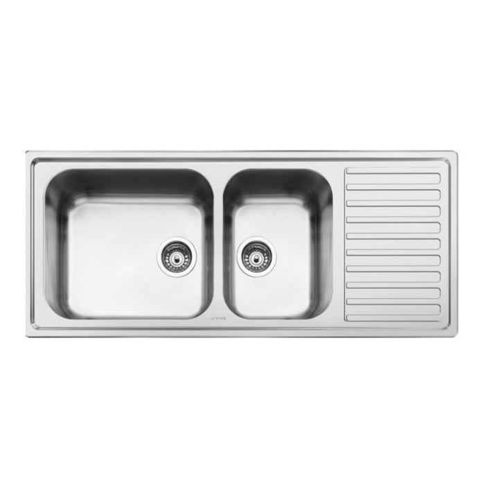 Lavello incasso semifilo 2 vasche e gocciolatoio destro 116x50 Smeg LGM116D2 inox micro antigraffio