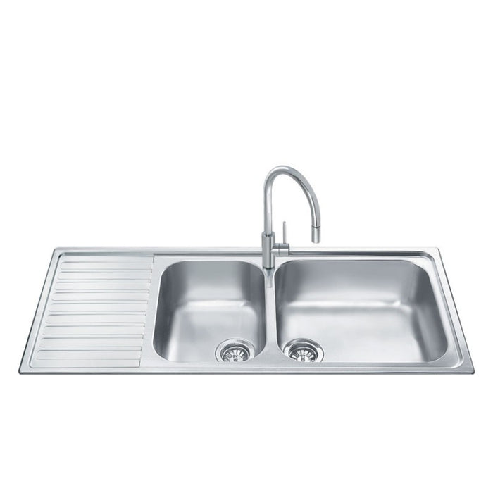 Lavello incasso semifilo 2 vasche e gocciolatoio sinistro 116x50 Smeg LGM116S inox